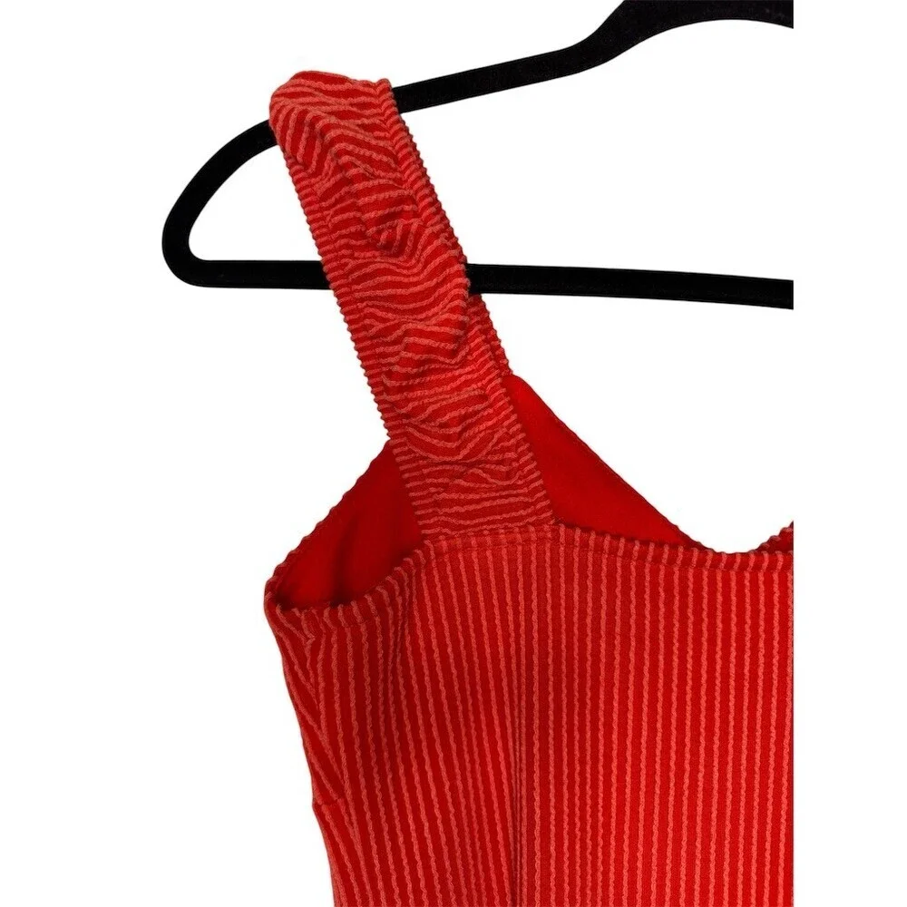 No Boundaries Dress Womens XS Red Ribbed Knit Bodycon Mini Ruched Tie